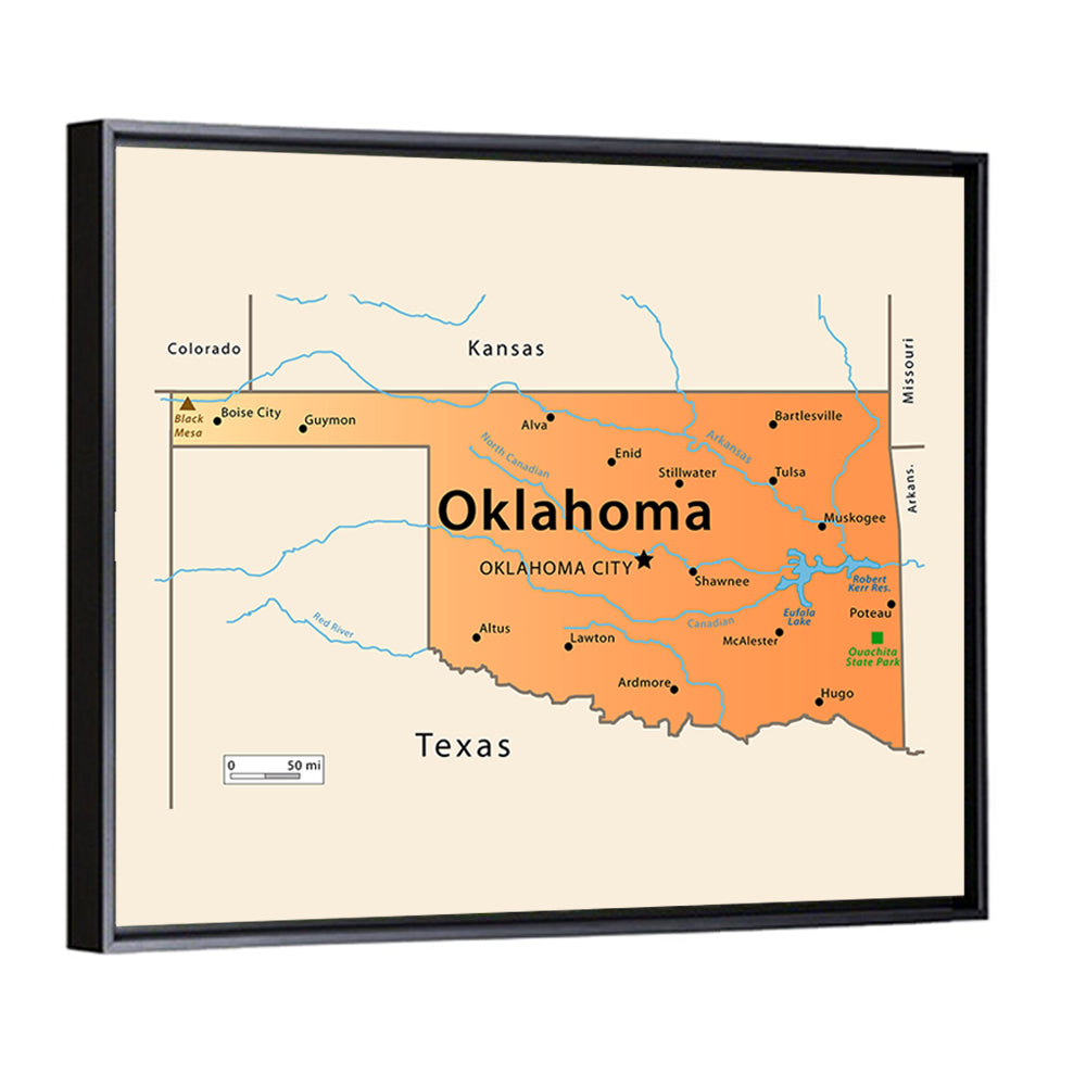 Oklahoma State Map Wall Art
