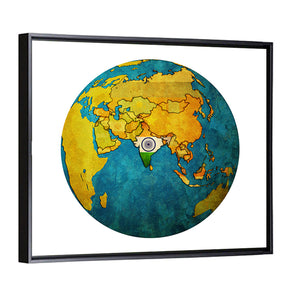 India On Globe Map Wall Art