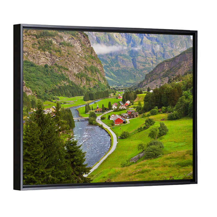 Flam Village Norway Wall Art as a framed canvas