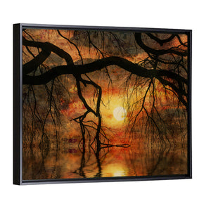 Lake Tree Branches Sunset Wall Art