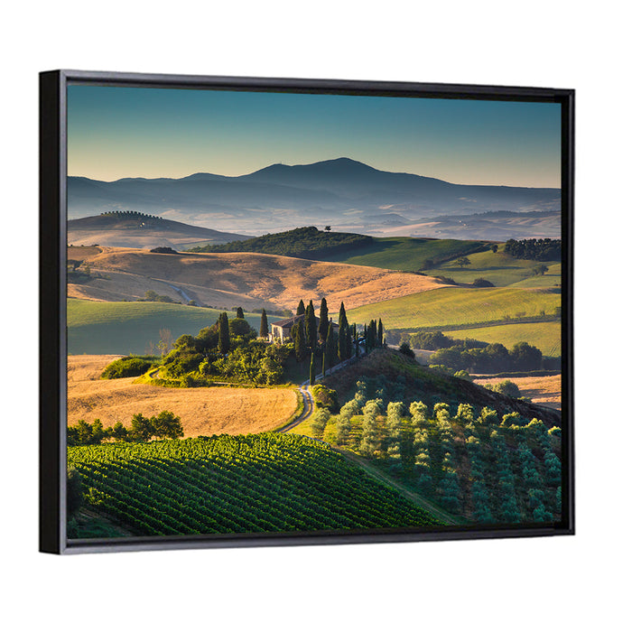 Tuscany Hilltop Villa Wall Art as a framed canvas