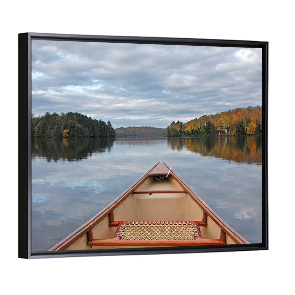 Overcast Canoe Bow on Autumn Lake Wall Art