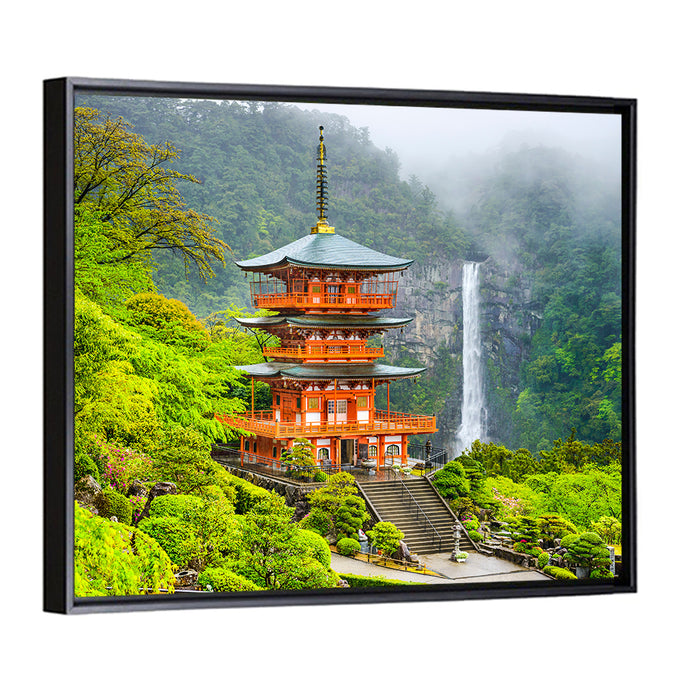 Seiganto-ji Pagoda at Nachi Falls Wall Art as a framed canvas