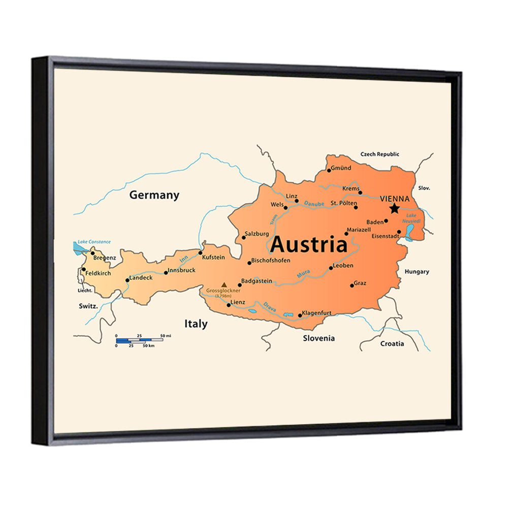 Austria Topographic Map Wall Art