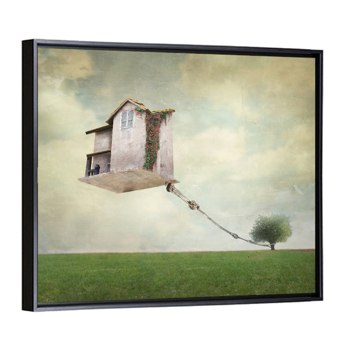 Floating House with Pulley Wall Art as a framed canvas