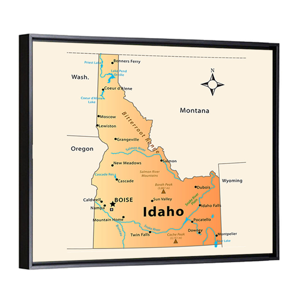 Idaho Cartographic Map Wall Art