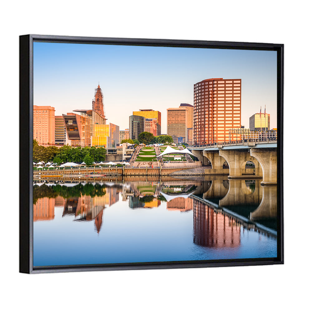 Hartford Skyline with River Reflection Wall Art