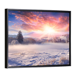 Winter Sunrise In Mountain Village Wall Art