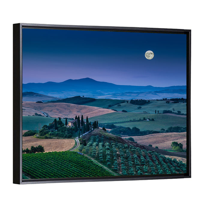 Moonlit Tuscan Hills Wall Art as a framed canvas
