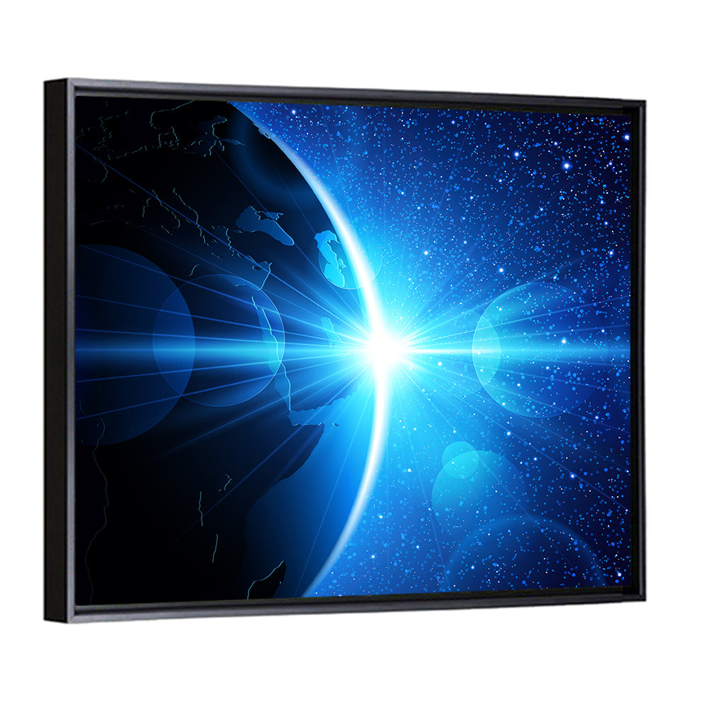 Planet Earth With Sunrise In Space Wall Art