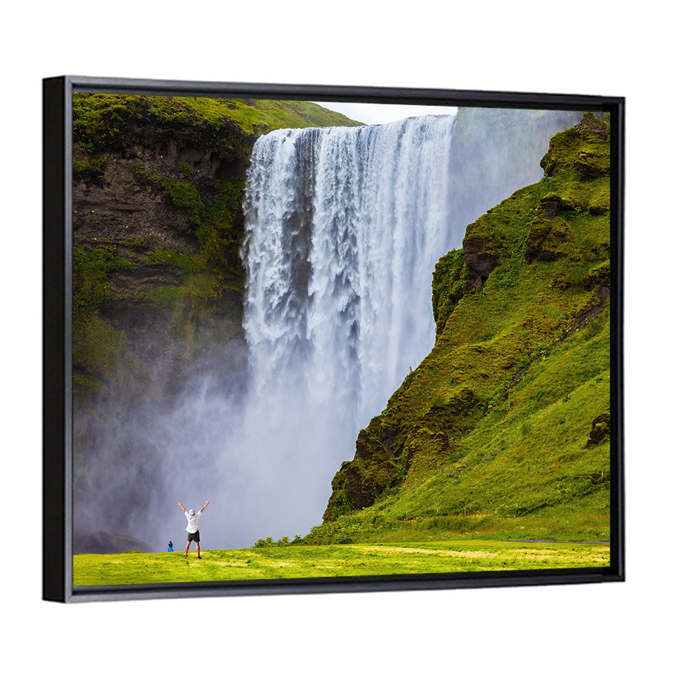 Skogafoss Waterfall with Moss Covered Cliffs Wall Art