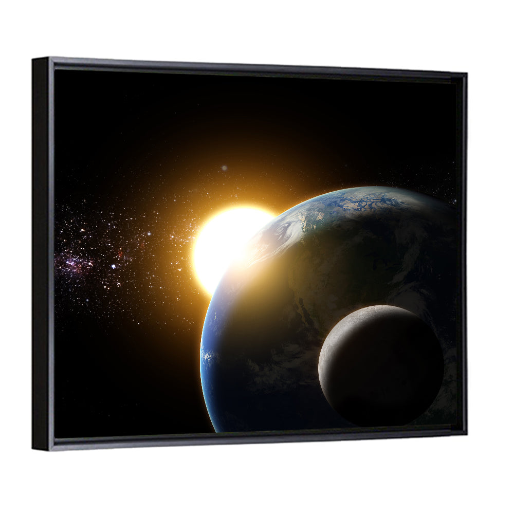 Sunflare Over Earth and Moon Wall Art