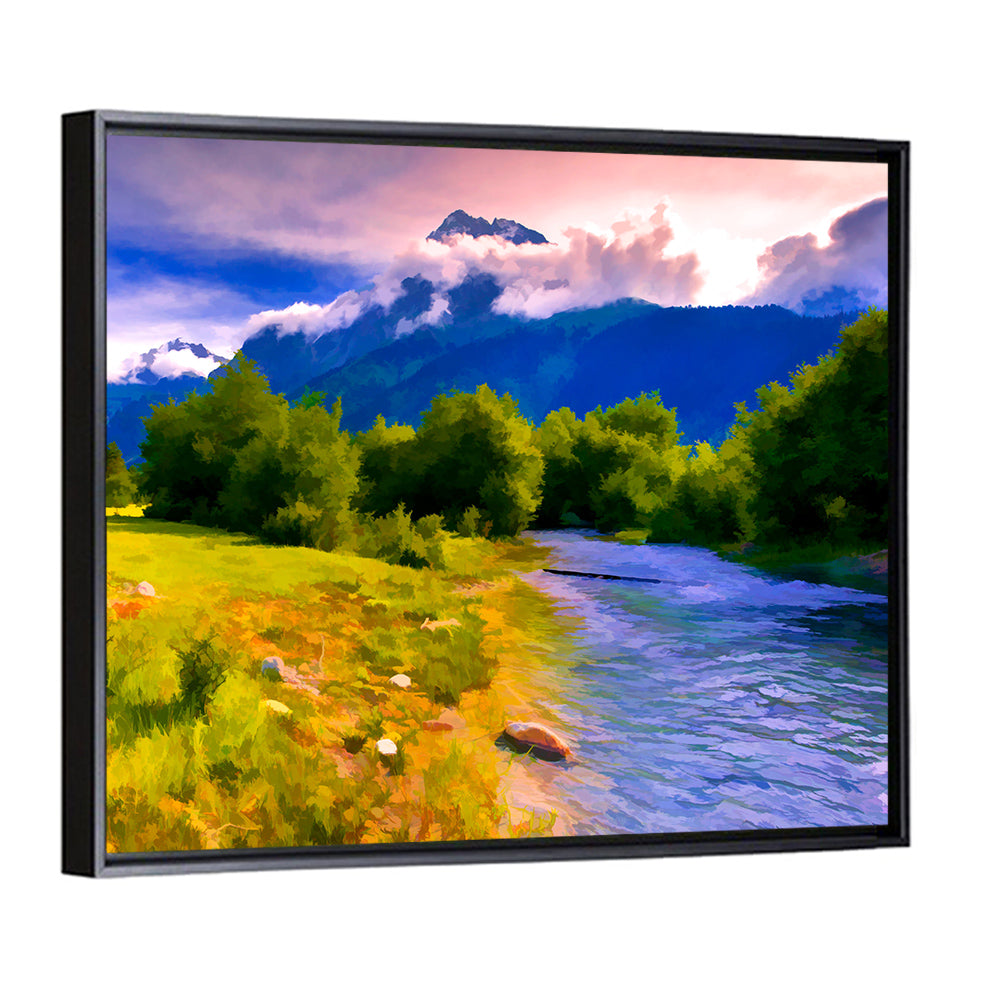 Mountain River Through Meadow Wall Art