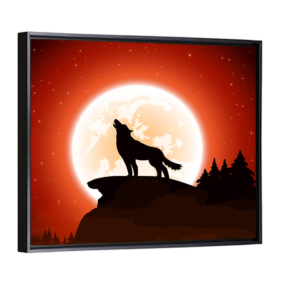 Howling Wolf Under Full Moon Wall Art
