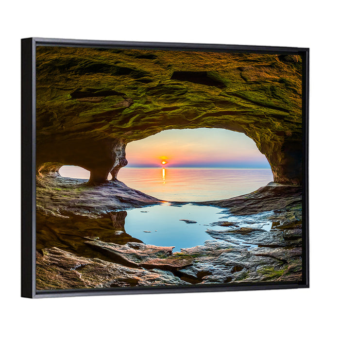 Chapel Rock Sunset, Lake Superior Wall Art as a framed canvas