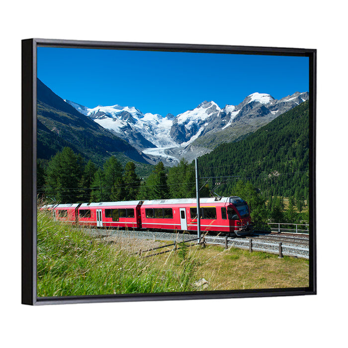Bernina Express in Swiss Alps Wall Art as a framed canvas
