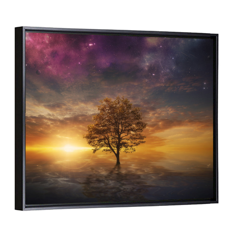 Surreal Tree Over Reflective Lake Wall Art
