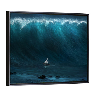 Small Boat Against Large Wave Wall Art