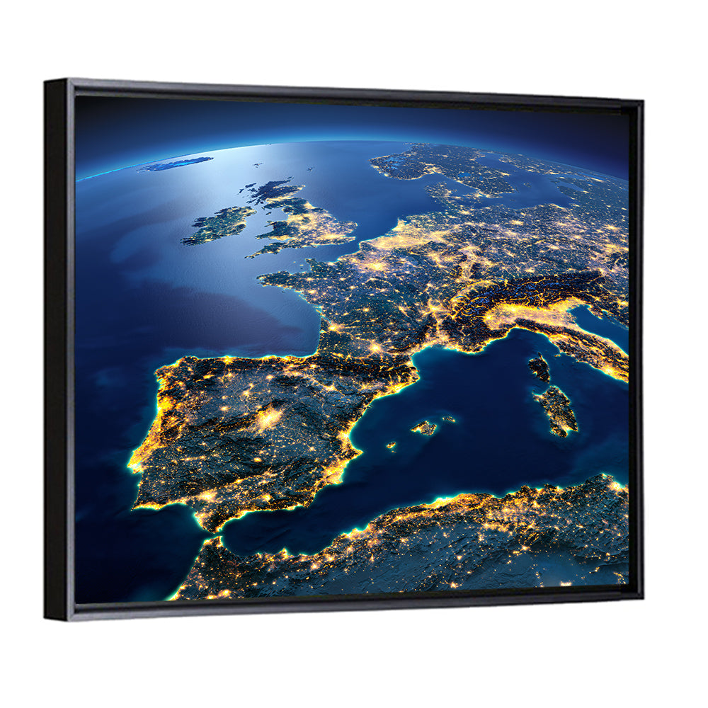 Night View of Earth Over Europe Wall Art