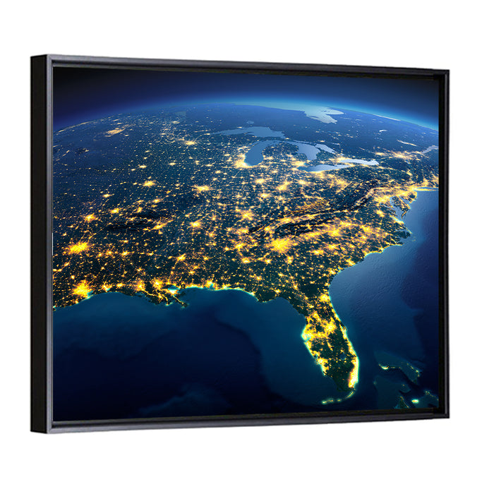 North America at Night from Space Wall Art as a framed canvas