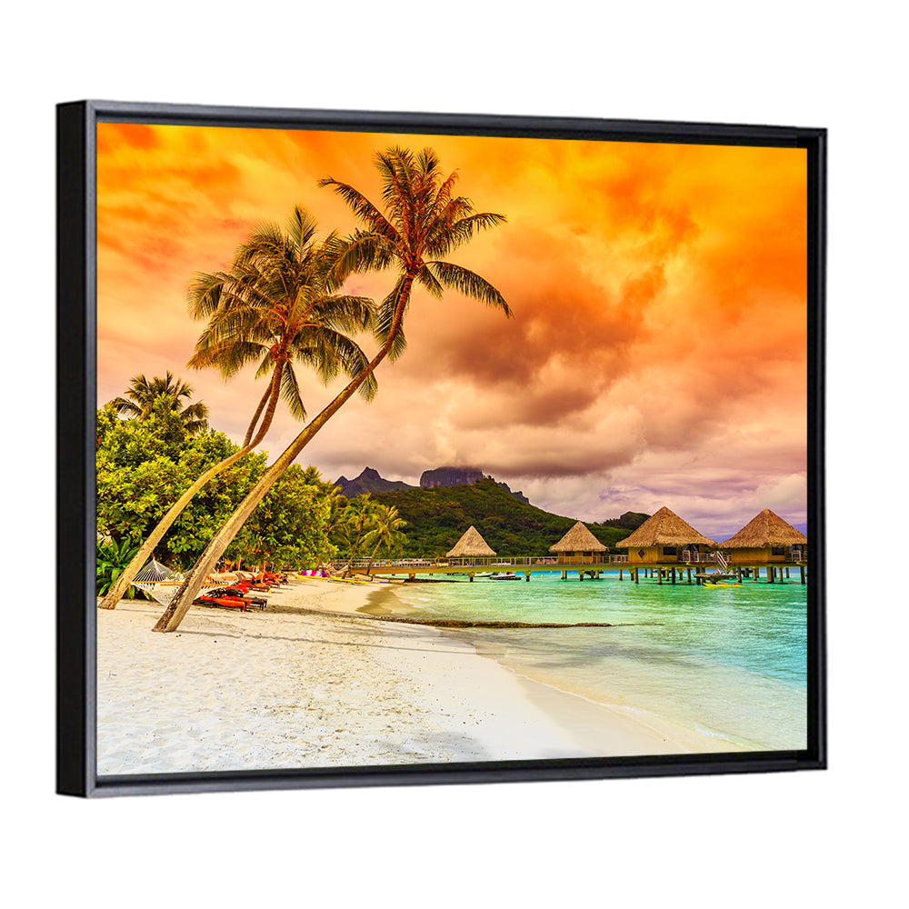 Bora Bora Overwater Bungalows at Sunset Wall Art