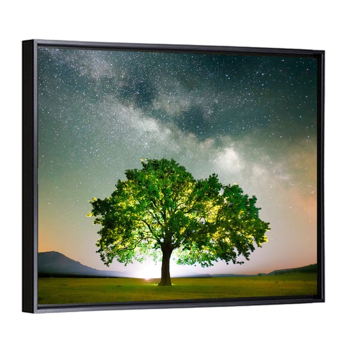 Lone Tree Under Milky Way Wall Art as a framed canvas