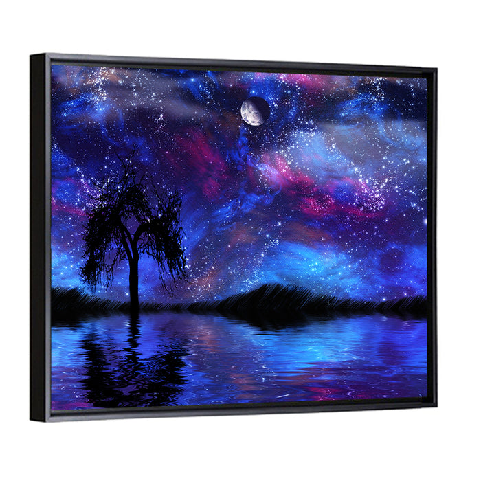 Moonlit Nebula Lake Wall Art as a framed canvas