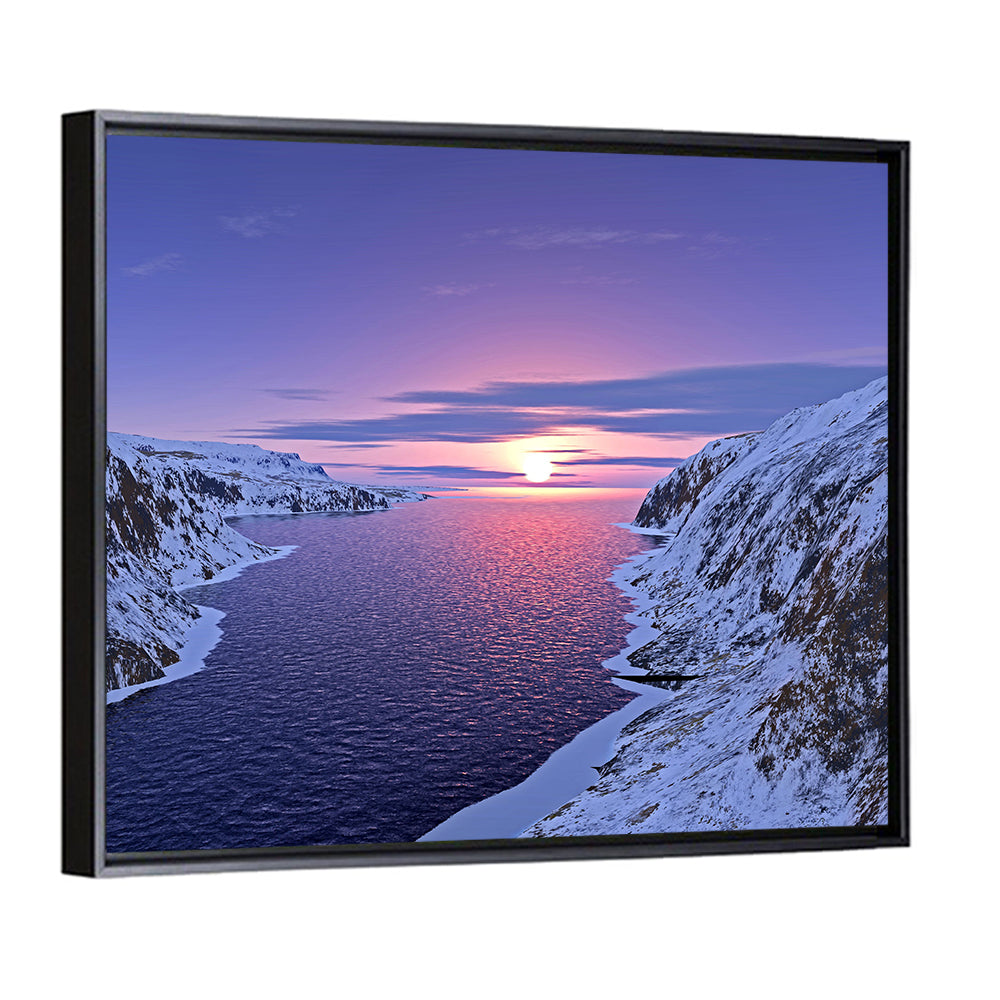 Snow-capped Mountain Fjord Sunset Wall Art