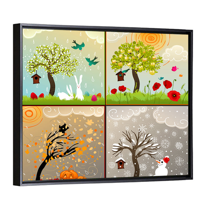 Four Seasons Illustrated Grid Wall Art