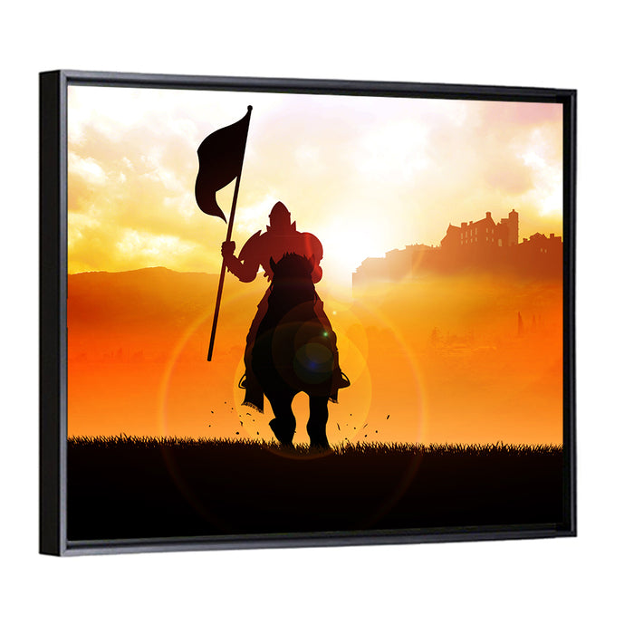 Knight Silhouette at Sunset Wall Art as a framed canvas