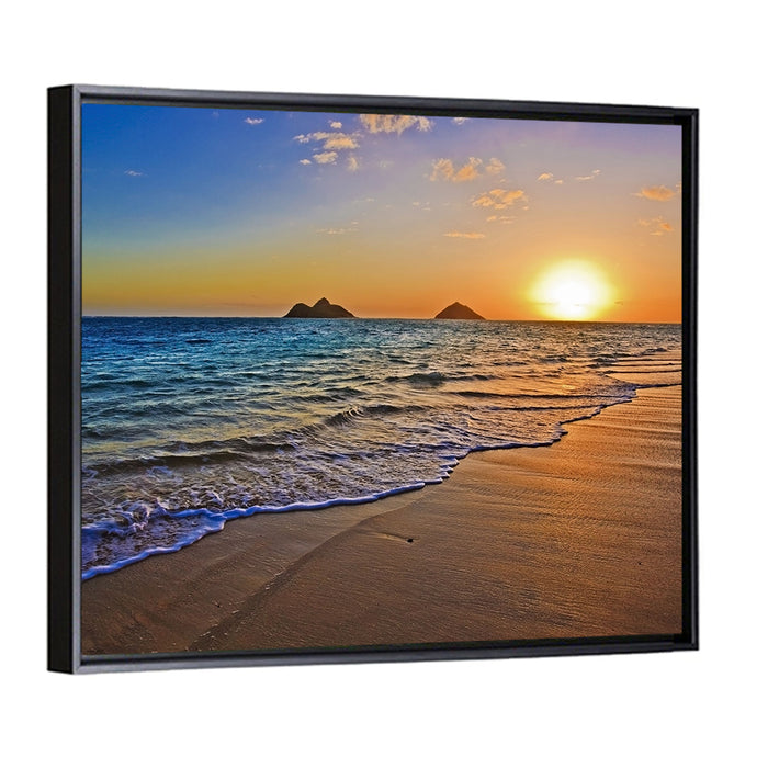 Lanikai Sunrise Over Mokulua Islands Wall Art as a framed canvas