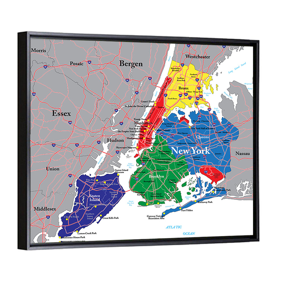 Color-coded New York City Map Wall Art