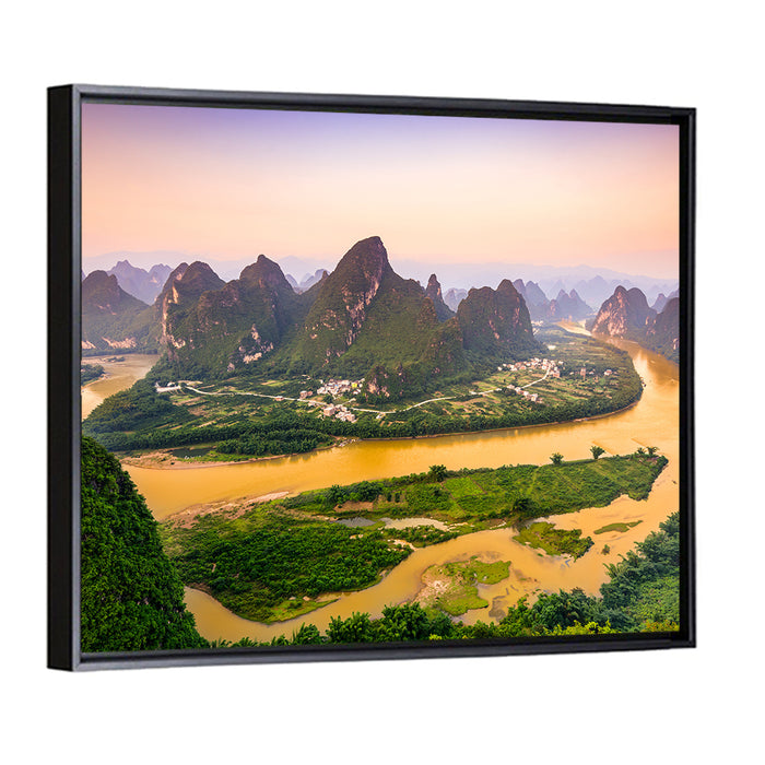 Xingping Karst Mountains Wall Art as a framed canvas