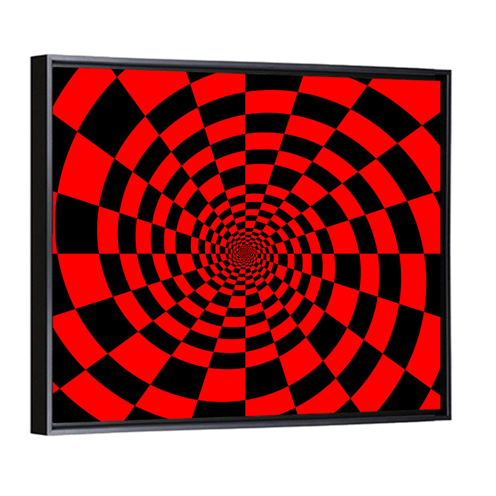 Red and Black Spiral Checkerboard Wall Art