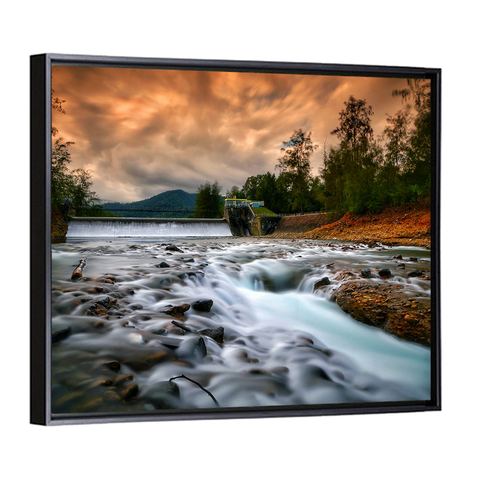 Mentawa Dam at Dusk Wall Art in a room, square
