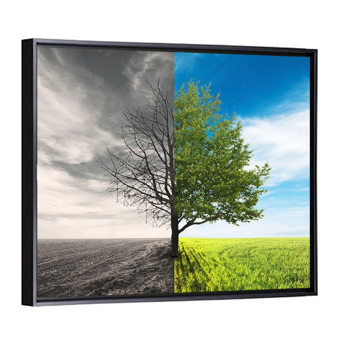Split Tree in Field Wall Art as a framed canvas
