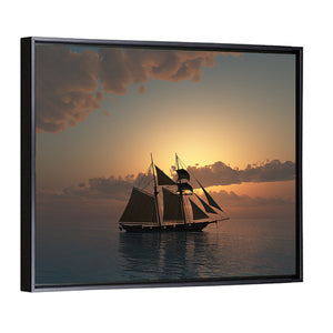 Schooner Ship Sunset Wall Art