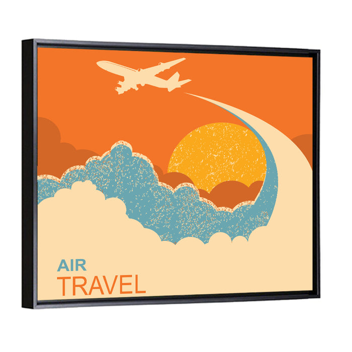 Retro Airplane at Sunset Illustration Wall Art as a framed canvas