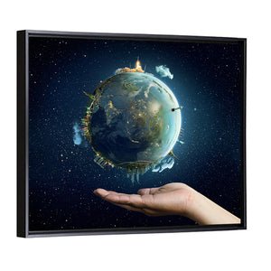 Planet Earth On Palm Wall Art