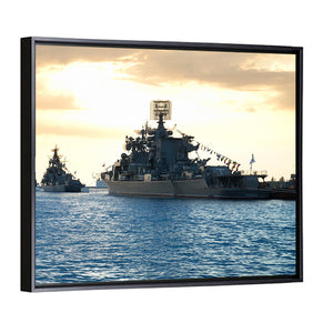 Military Ships At Sunset Wall Art