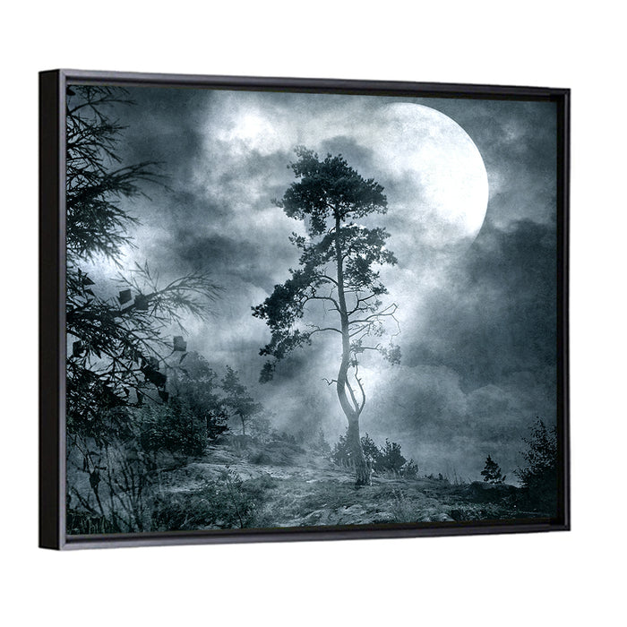 Gothic Moonlit Tree Wall Art as a framed canvas