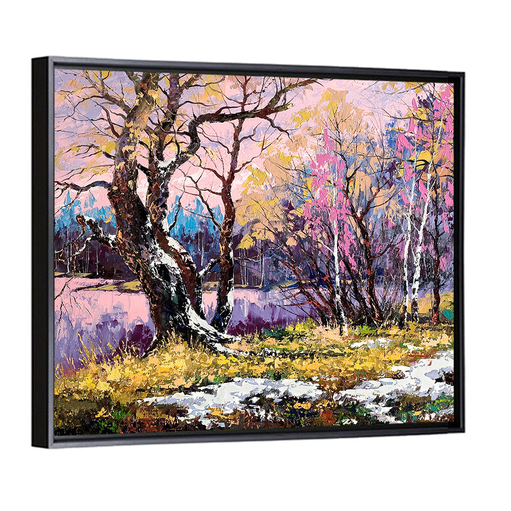 Autumn Lakeshore with Pink Foliage Wall Art