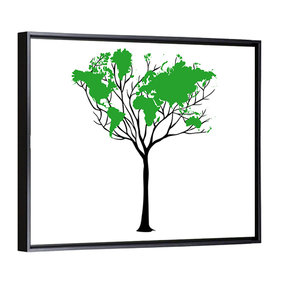 World Map Tree with Green Canopy Wall Art