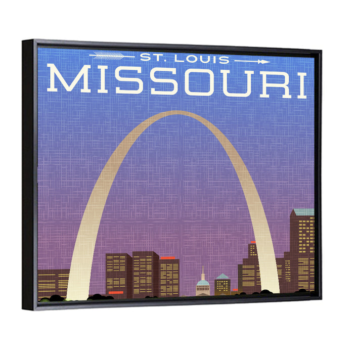 St. Louis Gateway Arch Illustration Wall Art as a framed canvas