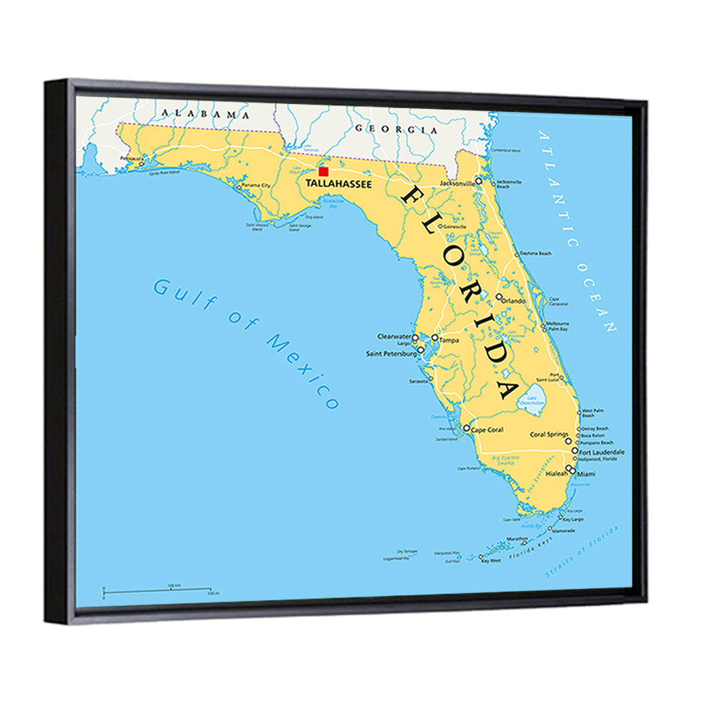 Florida Political Map, Blue and Yellow Wall Art