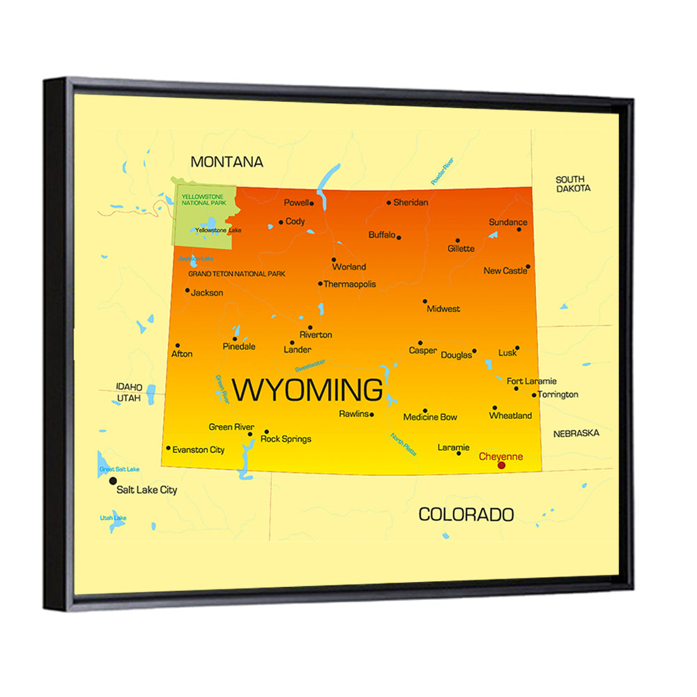Wyoming Map in Yellow and Orange Wall Art