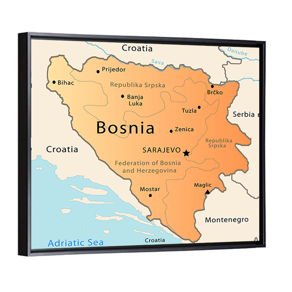 Map of Bosnia and Herzegovina Wall Art