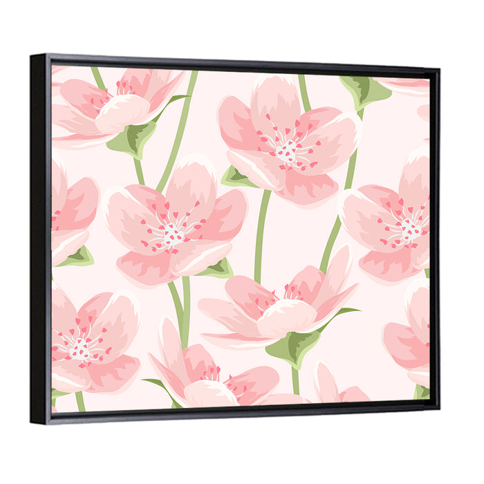 Spring Pink Sakura Magnolia Pattern Wall Art as a framed canvas