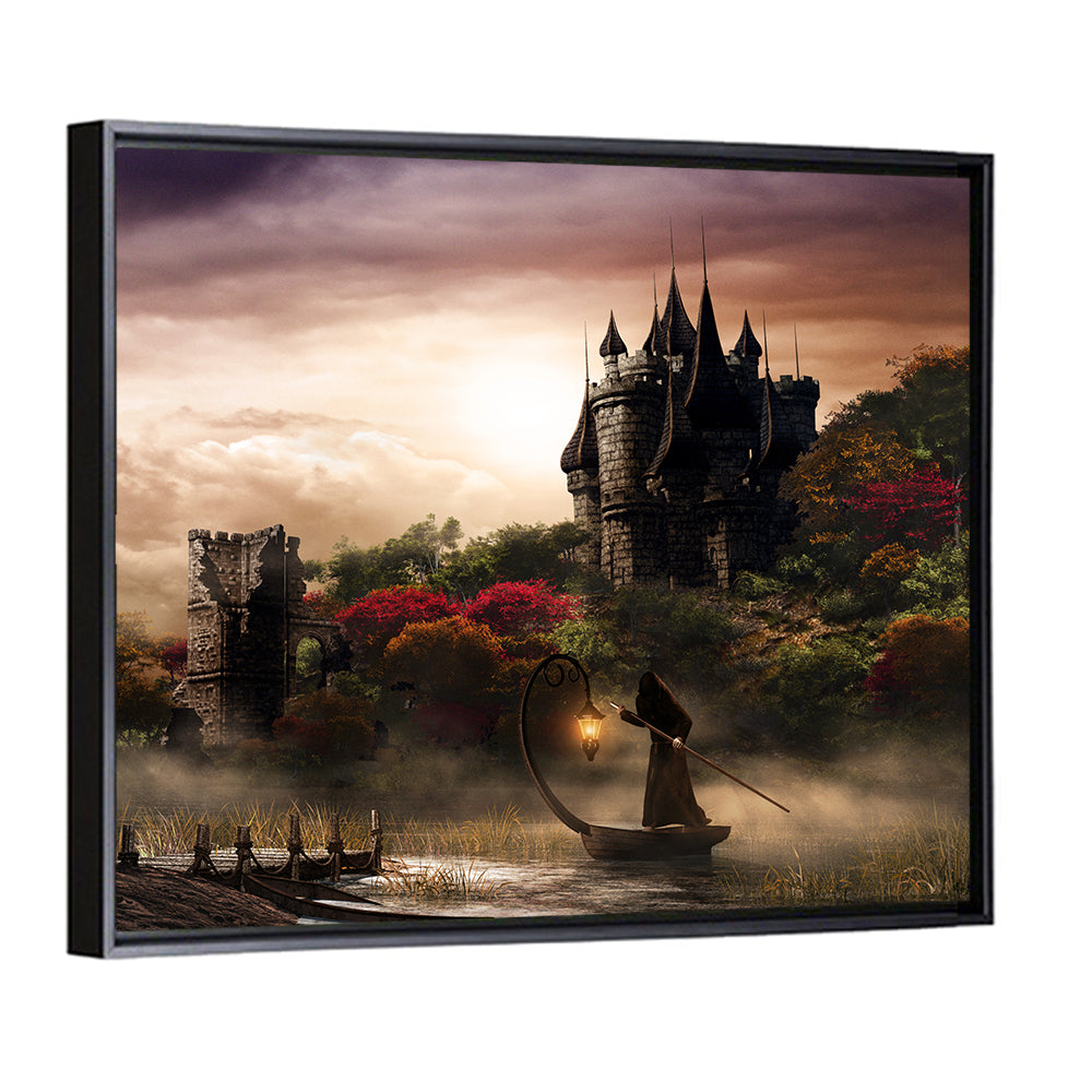 Castle Over Misty Lake at Dusk Wall Art