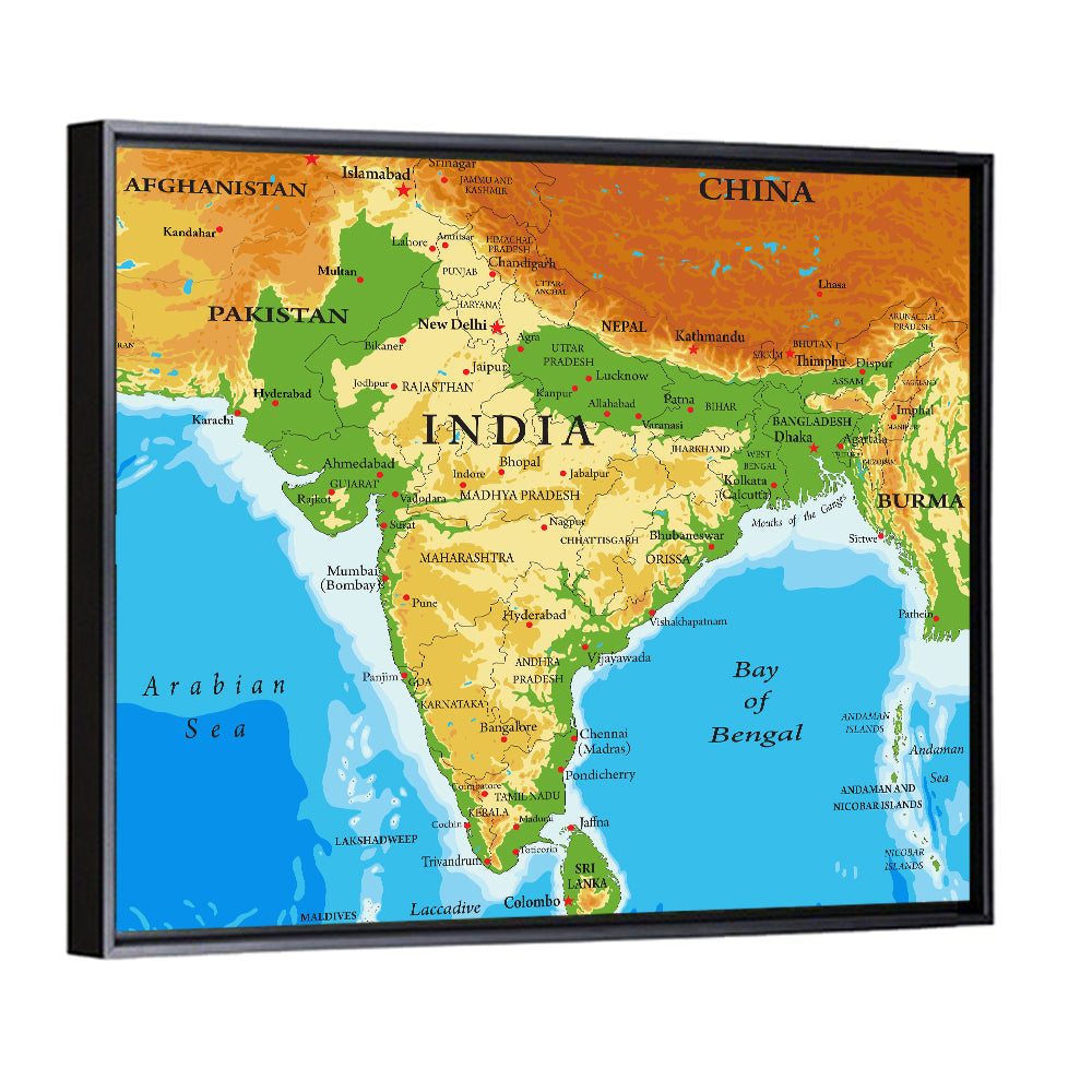 Relief Map of India Wall Art